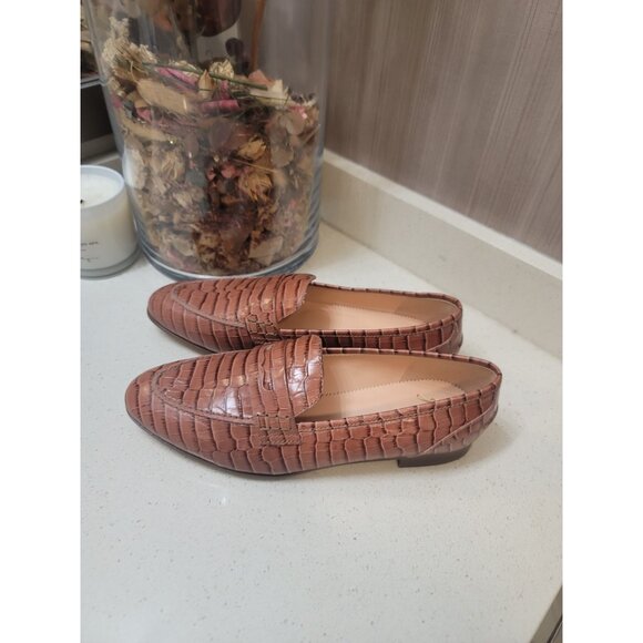 J.Crew Academy Penny Loafer Croc Embossed Leather Flats Jasmine Frost Size 9 New - Picture 2 of 7